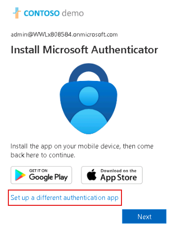 Set up a different authentication app screenshot