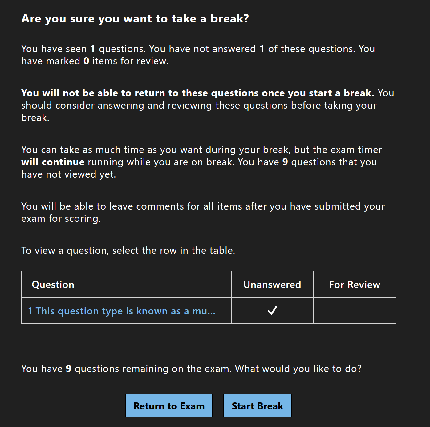 Microsoft Certification Exam Take a Break